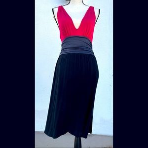 Cute two-toned dress with plunging neckline dress.